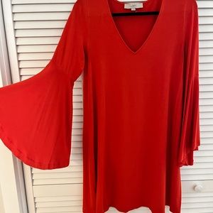 Red orange bell sleeve dress from Loft